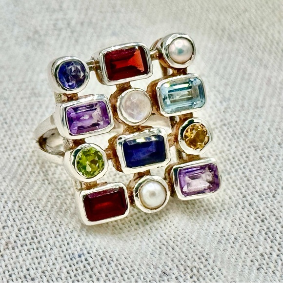 Sterling Silver Multi Gemstone Statement Ring. This beauty can be worn anywhere. - Picture 3 of 5